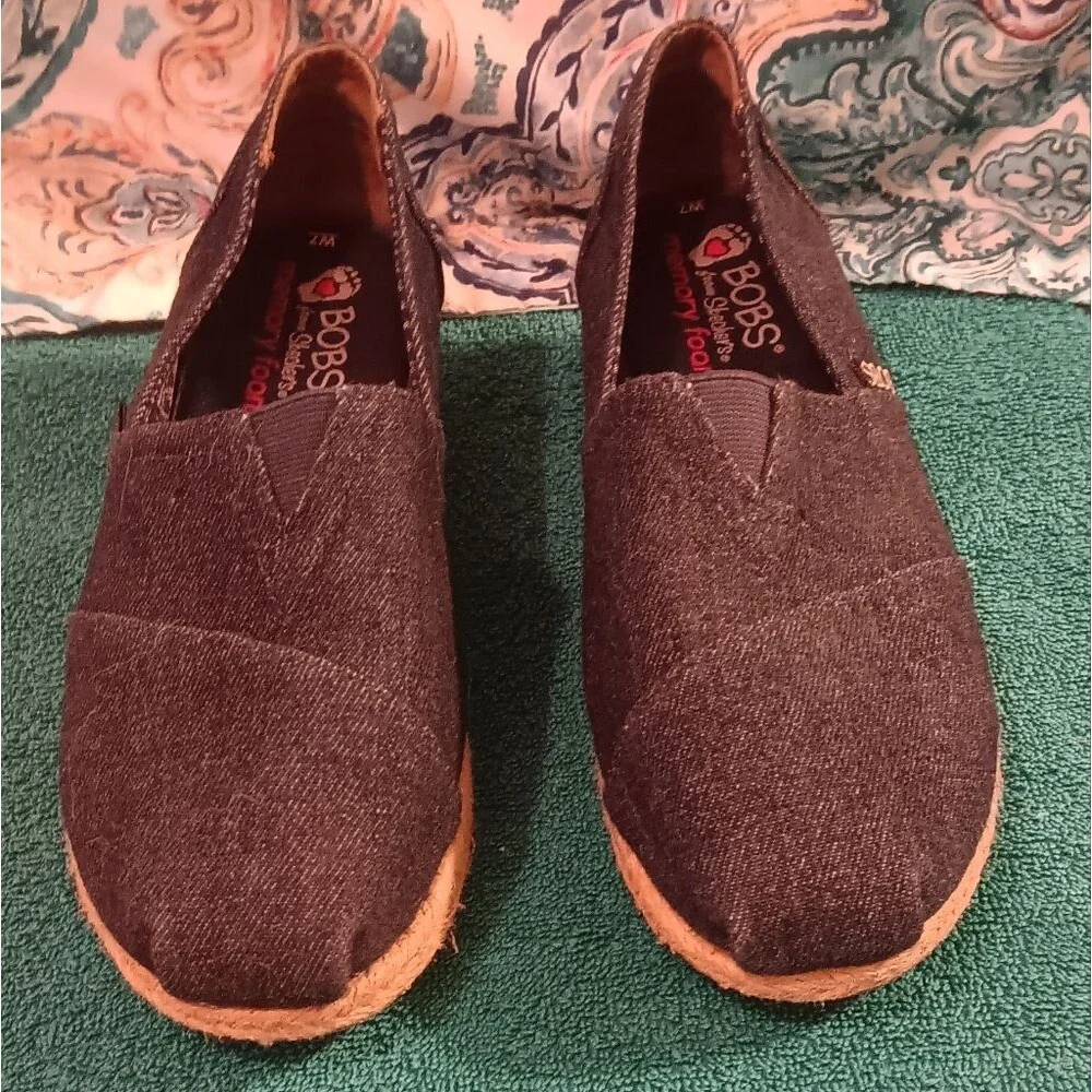 Bobs By Sketchers  Espadrille Slip-On Shoes Denim Woven Soles Womens Size 7